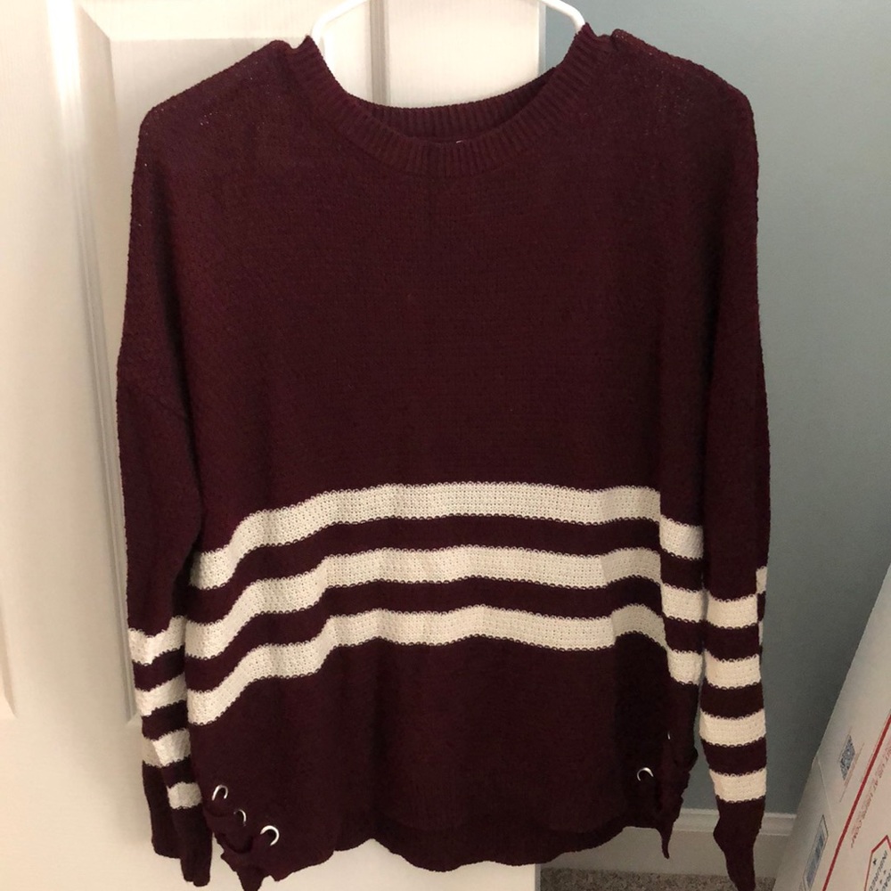 Pink Republic Maroon and White Striped Sweater
